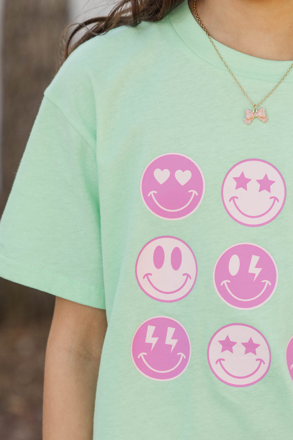 Girls: So Many Smiles Mint Green Graphic Tee
