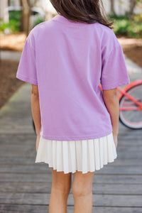 Girls: Flower Happy Lavender Checkered Graphic Tee