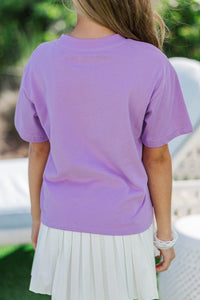 Girls: Flower Happy Lavender Checkered Graphic Tee