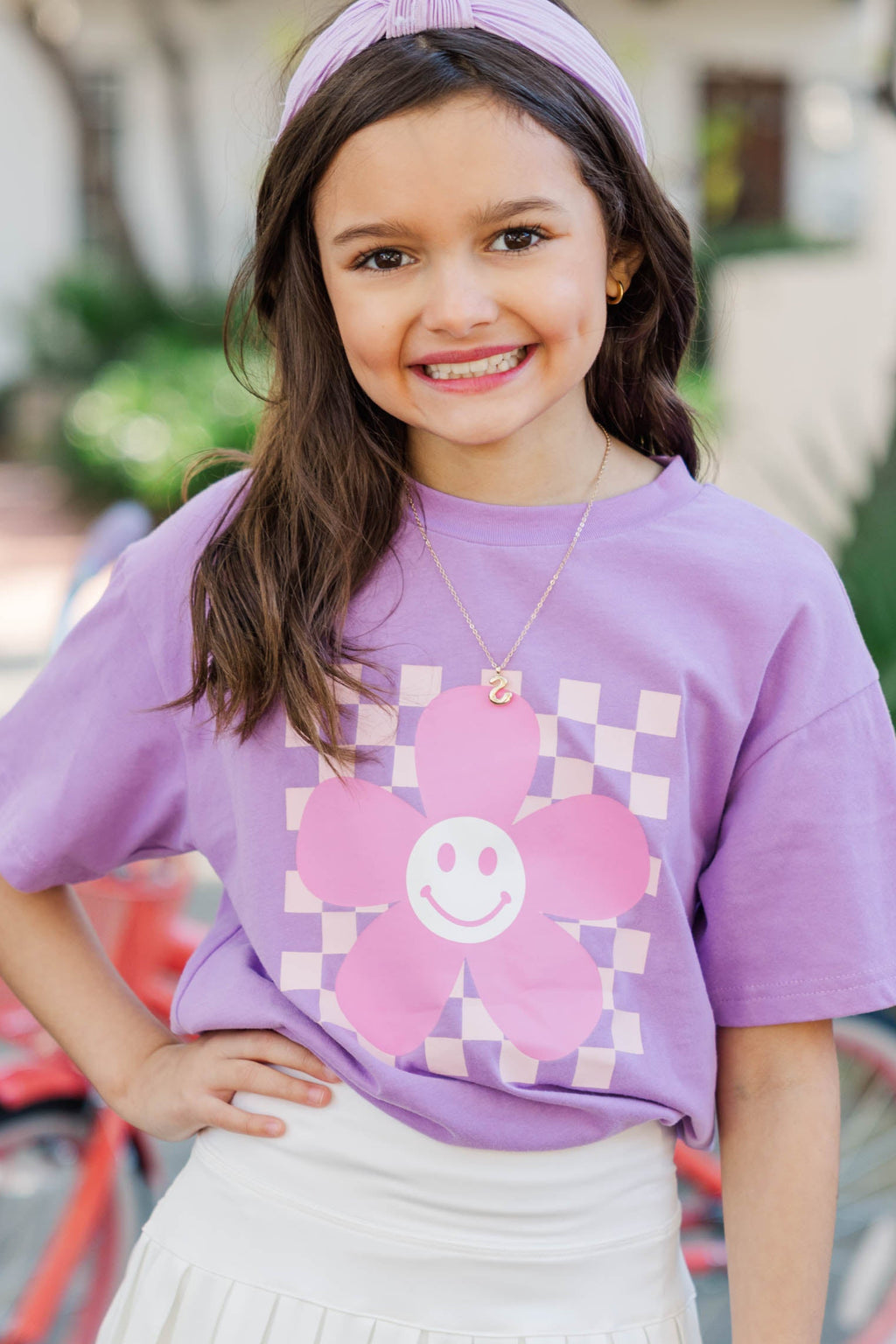 E‐girls Flower Happiness Girls: Flower Happy Lavender Checkered Graphic Tee – Shop the Mint