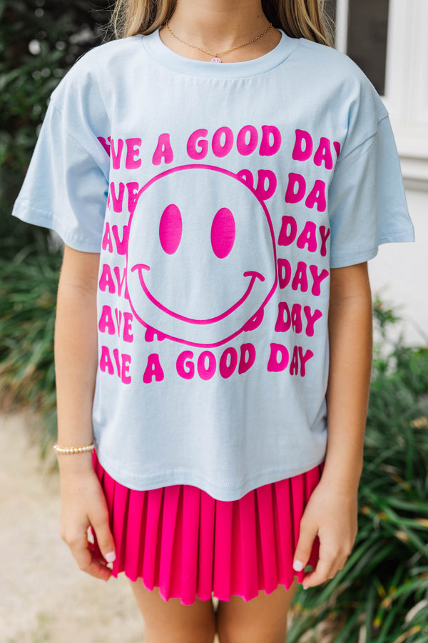 Girls: Have A Good Day Light Blue Graphic Tee