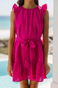 Girls: Looking For You Fuchsia Pink Textured Dress