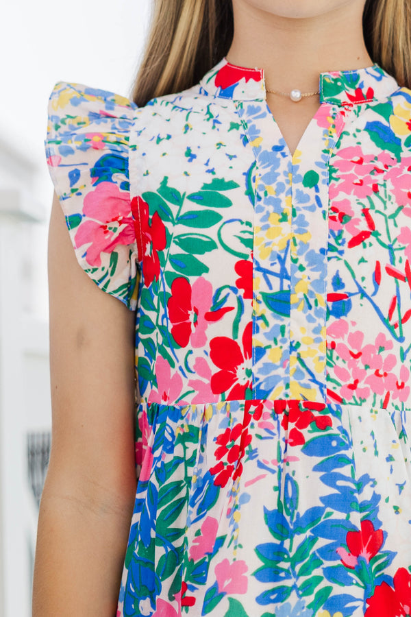 Girls: Make It Your Own White Ditsy Floral Midi Dress