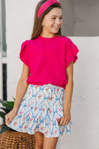 Girls: The Jessica Fuchsia Ruffle Knit Sweater