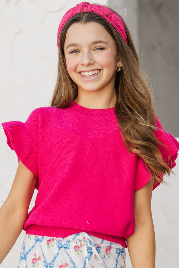 Girls: The Jessica Fuchsia Ruffle Knit Sweater