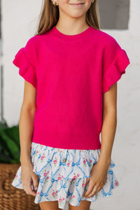 Girls: The Jessica Fuchsia Ruffle Knit Sweater