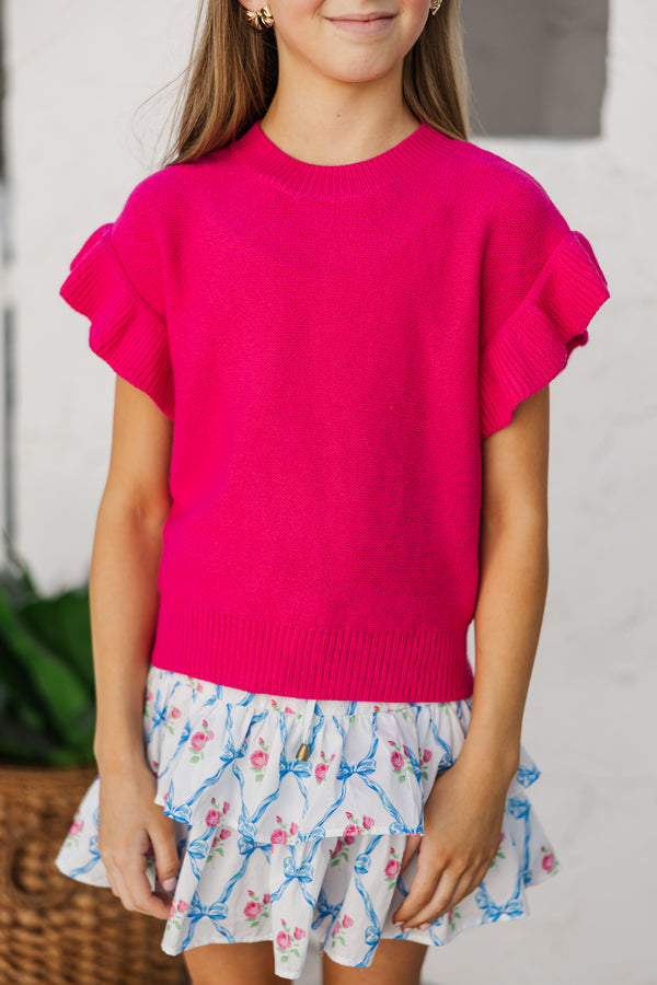 Girls: The Jessica Fuchsia Ruffle Knit Sweater