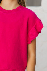 Girls: The Jessica Fuchsia Ruffle Knit Sweater