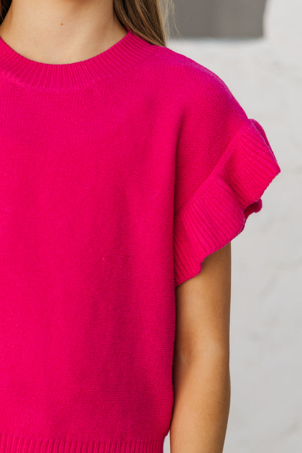 Girls: The Jessica Fuchsia Ruffle Knit Sweater