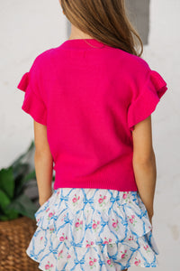 Girls: The Jessica Fuchsia Ruffle Knit Sweater