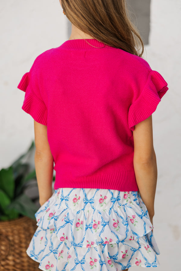 Girls: The Jessica Fuchsia Ruffle Knit Sweater