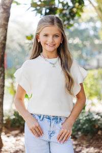 Girls: The Jessica Ivory Ruffle Knit Sweater