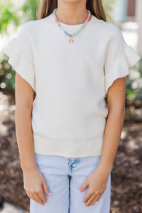 Girls: The Jessica Ivory Ruffle Knit Sweater
