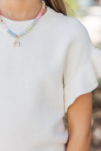 Girls: The Jessica Ivory Ruffle Knit Sweater
