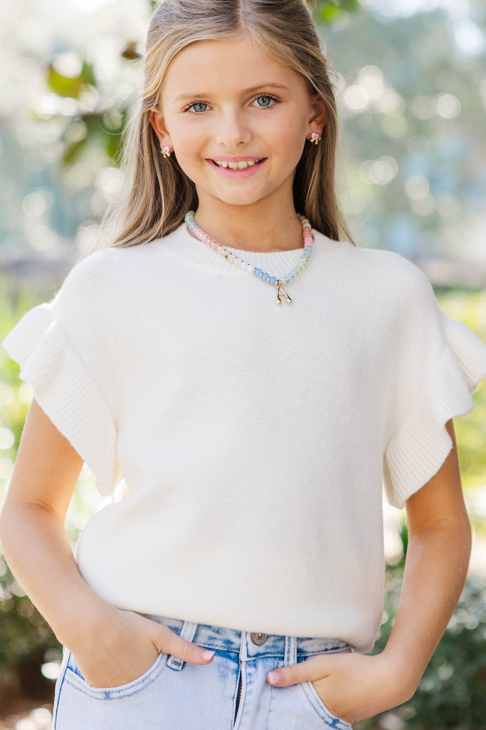 Girls: The Jessica Ivory Ruffle Knit Sweater – Shop the Mint