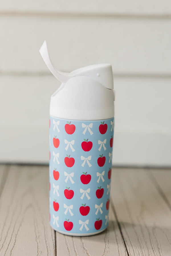 Girls: The Nicole Light Blue Bow & Apple Cup - 16 oz