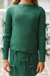 Girls: All Dolled Up Emerald Green Pearl Bow Sweater