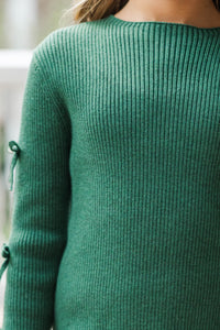 Girls: All Dolled Up Emerald Green Pearl Bow Sweater
