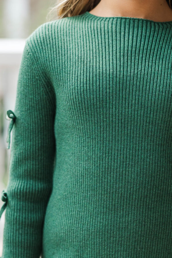 Girls: All Dolled Up Emerald Green Pearl Bow Sweater