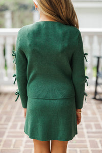 Girls: All Dolled Up Emerald Green Pearl Bow Sweater