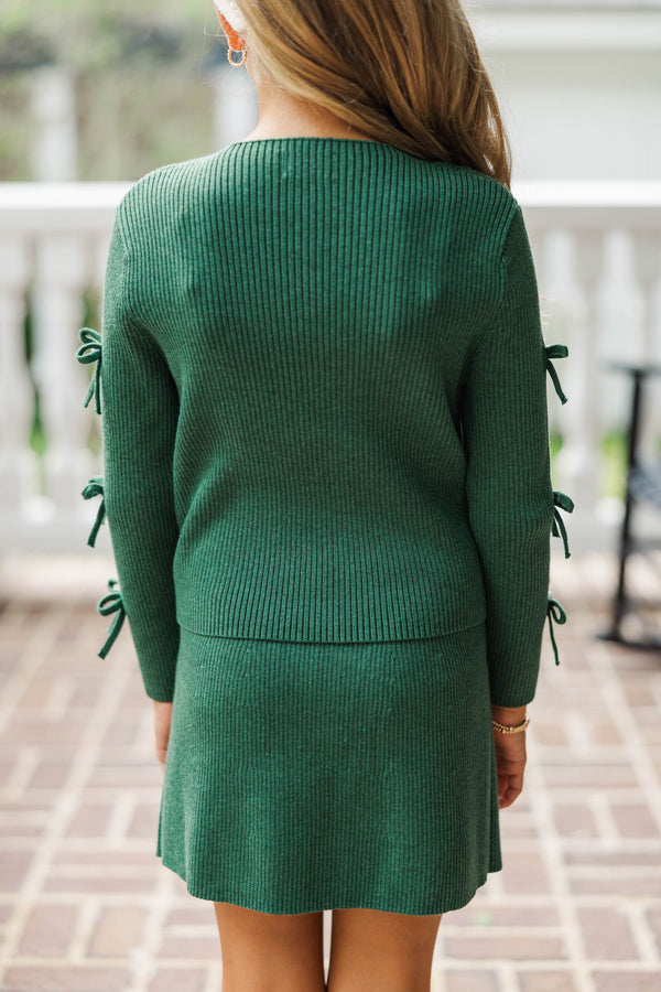 Girls: All Dolled Up Emerald Green Pearl Bow Sweater