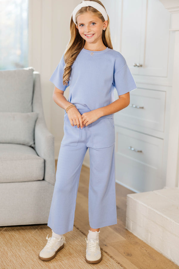 Girls: Play All Day Light Blue Knit Sweater