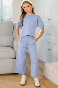 Girls: Play All Day Light Blue Pocket Knit Pants