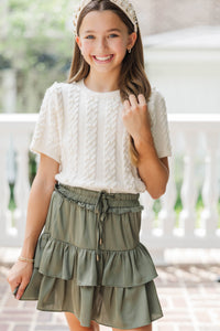 Girls: The Class Act Cream Pearl Knit Sweater