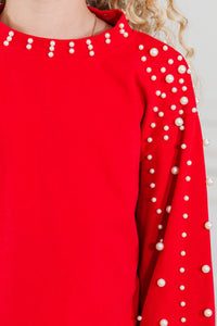 Girls: The Polished Pair Red Pearl Sweater