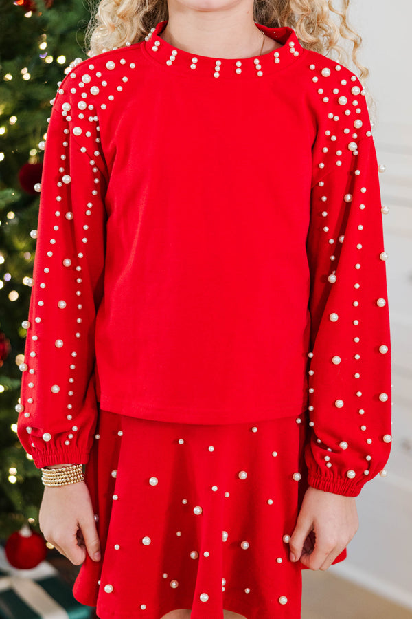 Girls: The Polished Pair Red Pearl Sweater
