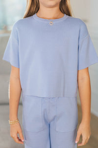 Girls: Play All Day Light Blue Knit Sweater