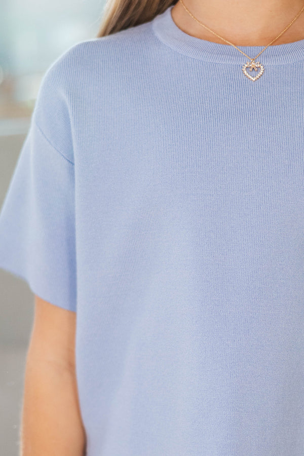 Girls: Play All Day Light Blue Knit Sweater