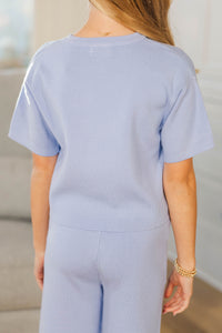 Girls: Play All Day Light Blue Knit Sweater