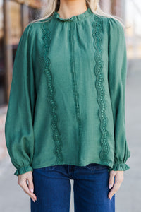 Wish You Were Here Emerald Green Crochet L/S Blouse