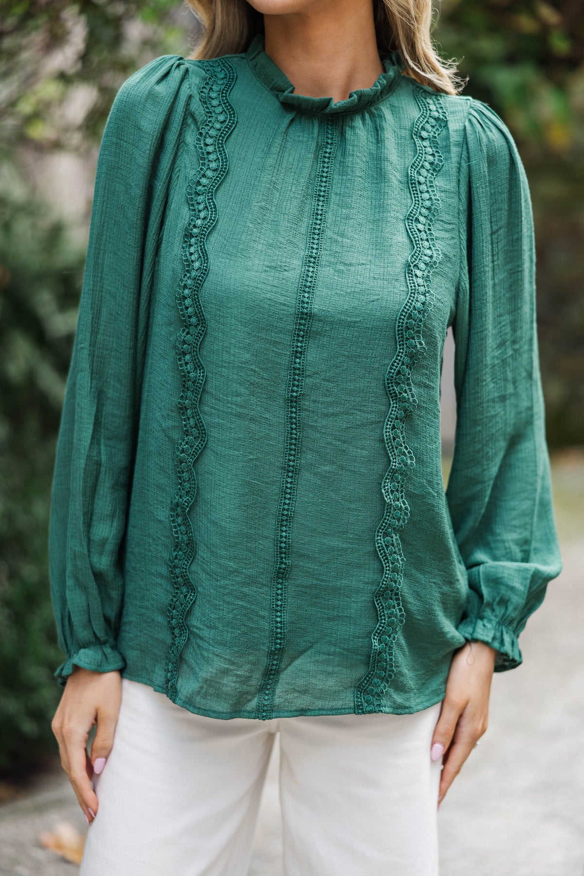 Wish You Were Here Emerald Green Crochet L/S Blouse – Shop the Mint