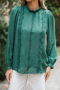 Wish You Were Here Emerald Green Crochet L/S Blouse