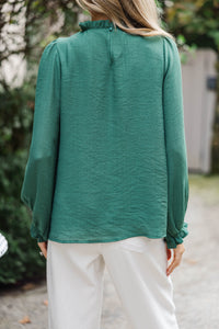 Wish You Were Here Emerald Green Crochet L/S Blouse