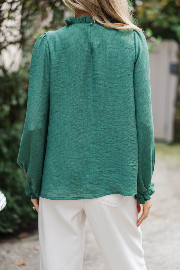 Wish You Were Here Emerald Green Crochet L/S Blouse