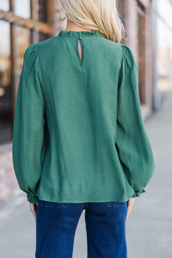 Wish You Were Here Emerald Green Crochet L/S Blouse