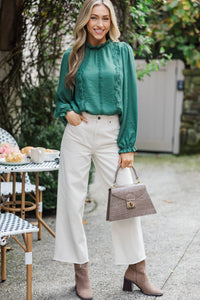 Wish You Were Here Emerald Green Crochet L/S Blouse