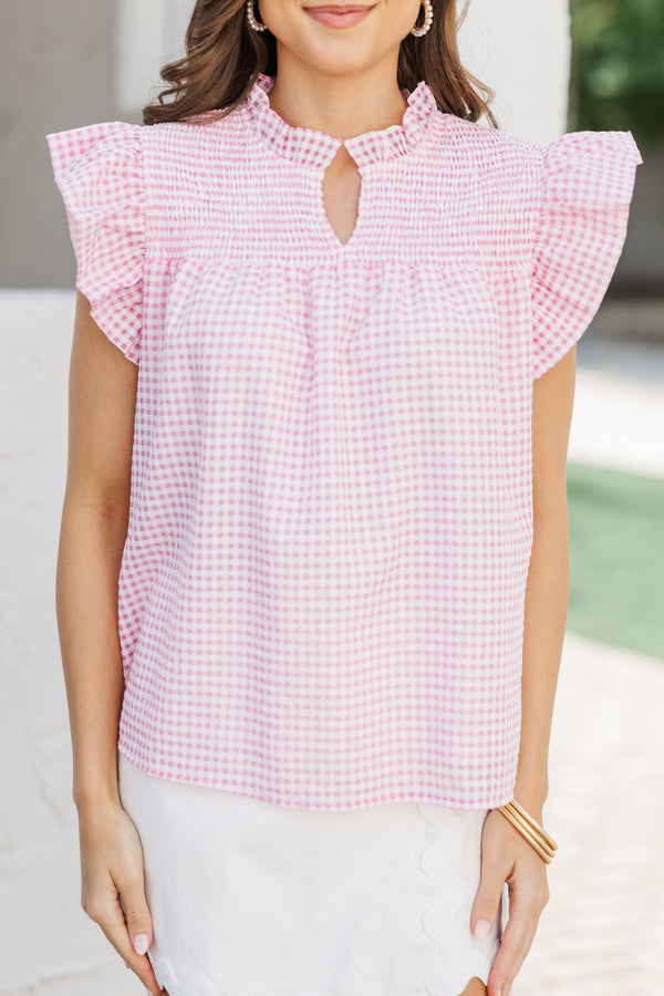 Pink Gingham Smocked Blouse