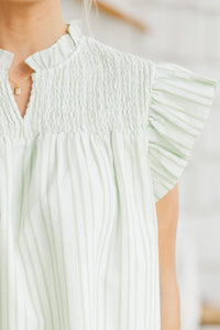 Sunday Dreaming Sage Green Striped Blouse