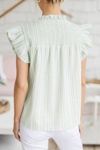 Sunday Dreaming Sage Green Striped Blouse