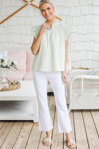 Sunday Dreaming Sage Green Striped Blouse