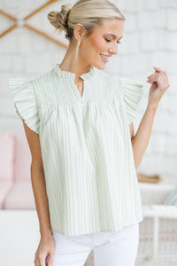 Sunday Dreaming Sage Green Striped Blouse
