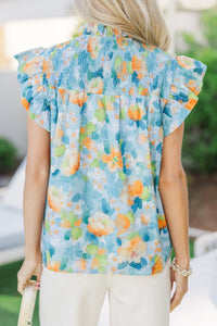 Sunday Dreaming Blue Floral Watercolor Blouse
