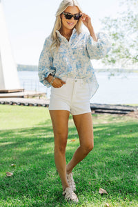 Take Your Turn Blue Eyelet Blouse