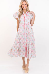 Perfect For You Pink/Mint Medallion Button Down Midi Dress
