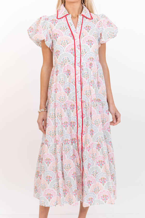 Perfect For You Pink/Mint Medallion Button Down Midi Dress
