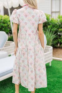 Perfect For You Pink/Mint Medallion Button Down Midi Dress